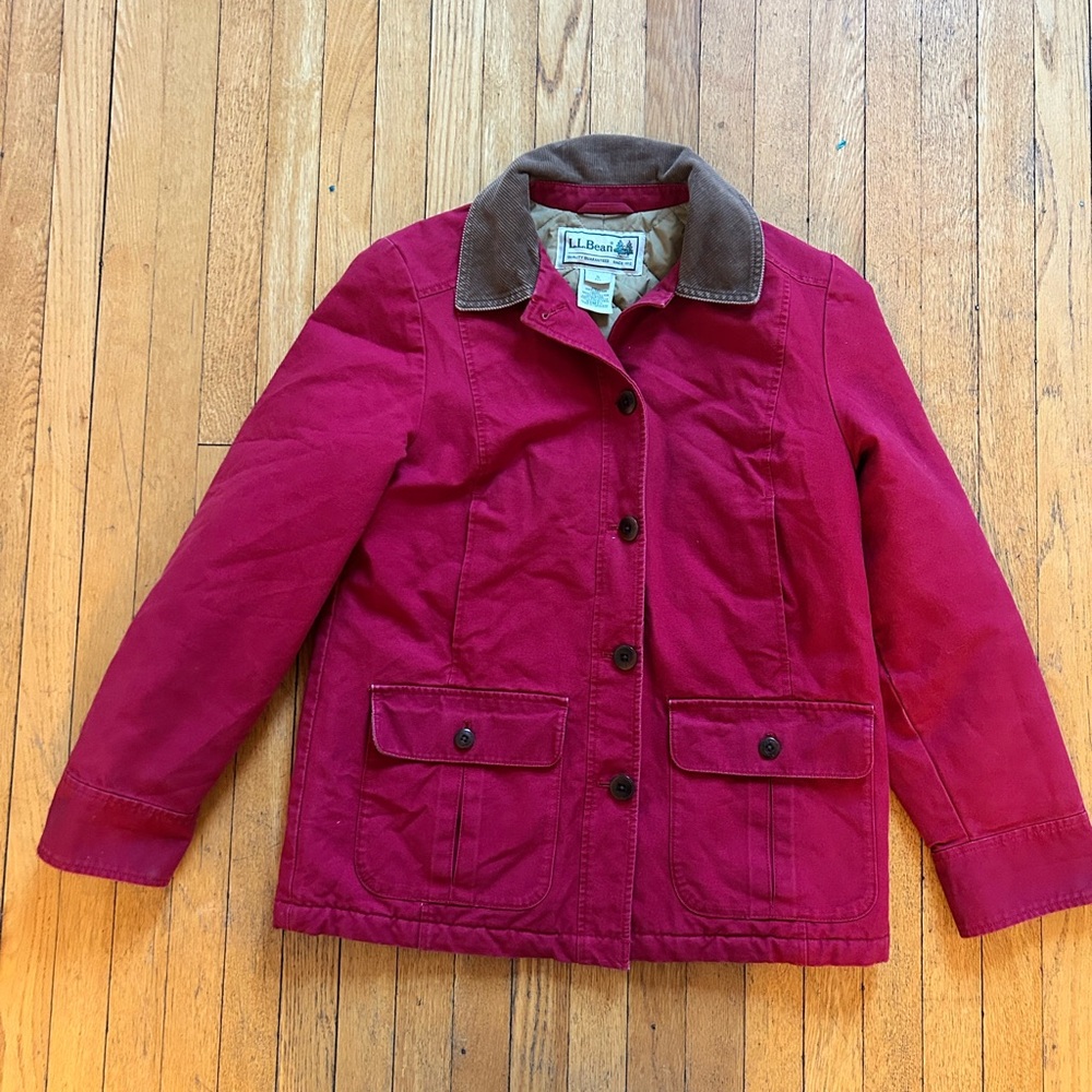L.L. Bean Women's Red Utility Jacket with Brown Corduroy Collar